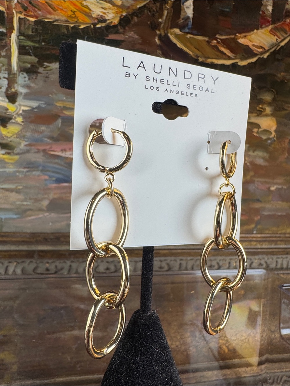 0753-Laundry By Shelli Segal‎ Gold Multi-Link Drop Earrings